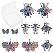 10Pcs 5 Styles Plated Alloy Pendants, Cadmium Free & Lead Free, Butterfly & Bees & Cicada, Rainbow Color, 2pcs/style(PALLOY-SC0003-76)