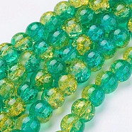 Spray Painted Crackle Glass Beads Strands, Round, Two Tone, Medium Turquoise, 10mm, Hole: 1.3~1.6mm, about 80pcs/strand, 31.4 inch(CCG-Q002-10mm-07)