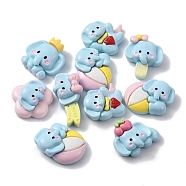 Opaque Resin Decoden Cabochons, Elephant, Sky Blue, 13.5~21x18~27x5.5~7.5mm(CRES-P030-F)