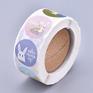 Easter Stickers, Adhesive Labels Roll Stickers, Gift Tag, for Envelopes, Party, Presents Decoration, Flat Round, Colorful, Rabbit Pattern, 25mm, about 500pcs/roll(DIY-P008-D05)