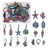 DIY Drop Earring Making Finding Kits, Including Flower & Cowrie Shell & Leaf & Starfish Alloy Pendants, 304 Stainless Steel Leverback Earring Findings, Rainbow Color, 32pcs/box(DIY-SZ0008-28)