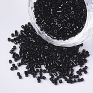 11/0 Grade A Glass Seed Beads, Cylinder, Uniform Seed Bead Size, Baking Paint, Black, about 1.5x1mm, Hole: 0.5mm, about 20000pcs/bag(SEED-S030-0010)