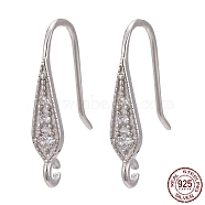 Rhodium Plated 925 Sterling Silver, with Micro Pave Cubic Zirconia Earring Hooks, with 925 Stamp, Platinum, 17x3mm, Hole: 1mm, 20 Gauge, Pin: 0.8mm(STER-L054-16P)