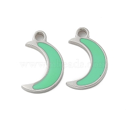 304 Stainless Steel Enamel Charms, Moon Charm, Stainless Steel Color, 8.5x5.5x1mm, Hole: 1mm(STAS-L022-333P-02)