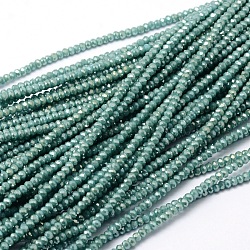 Faceted Rondelle Full Rainbow Plated Electroplate Glass Beads Strands, Aquamarine, 2.8~3x2mm, Hole: 0.8mm, about 152~159pcs/strand, 37~38.5cm(EGLA-M004-2mm-A15)