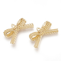 Brass Charms, Real 18K Gold Plated, Bowknot, 12.5x22.5x3.5mm, Hole: 1mm(X-KK-S348-027)