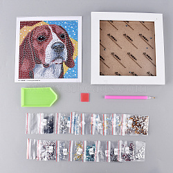 DIY Diamond Painting Stickers Kits For Kids, Dog Pattern, with Photo Frame, with Diamond Painting Stickers, Resin Rhinestones, Diamond Sticky Pen, Tray Plate and Glue Clay, Mixed Color, 21x20.8x3cm(DIY-K020-17)