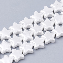 Shell Pearl Beads Strands, Star, White, 14x15x5mm, Hole: 1mm, about 31pcs/strand, 15.5 inch(X-BSHE-T001-02)