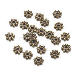 Tibetan Style Alloy Spacer Beads, Cadmium Free & Nickel Free & Lead Free, Flower, Antique Bronze, 4x1.5mm, Hole: 1mm, about 12000pcs/1000g(TIBEB-S039-024AB-NR)