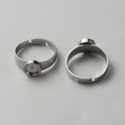 304 Stainless Steel Adjustable Bezel Cup Ring Settings, Flat Round, Stainless Steel Color, Inner Diameter: 17.2mm, Tray: 6mm(FIND-WH0110-500A)