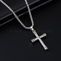 Alloy Pendant 201 Stainless Steel  Chain Necklaces for Men, Antique Silver, Cross, 27.56 inch(70cm)(FS-WG0EA78-04)