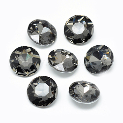 Pointed Back Glass Rhinestone Cabochons, Back Plated, Faceted, Flat Round, Gray, 8x3.5mm(RGLA-T029-8mm-07)