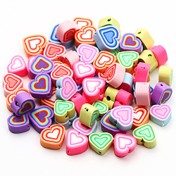 Handmade Polymer Clay Beads, Heart, Mixed Color, 8~10x9~10.5x4~5mm(CLAY-CJ0001-47)