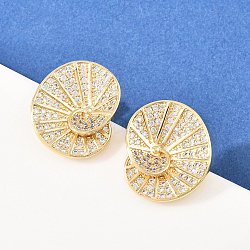 Brass Micro Pave Clear Cubic Zirconia Stud Earrings, Pave Cluster Earring, Long-Lasting Plated, Real 18K Gold Plated, Vortex Spiral, 19x16mm(EJEW-A151-02A-G)