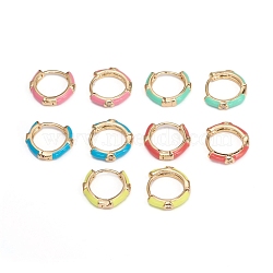 Brass Micro Pave Clear Cubic Zirconia Huggie Hoop Earrings, with Enamel, Mixed Color, 16x3mm, Pin: 1mm(EJEW-I240-02)