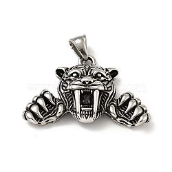304 Stainless Steel Pendants, Tiger Head, Antique Silver, 31x44x10mm, Hole: 8x4mm(STAS-E058-20AS)