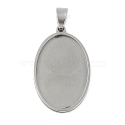 Non-Tarnish 201 Stainless Steel Pendant Cabochon Settings, Oval Charms, Stainless Steel Color, Tray: 30x20mm, 35.5x22.5x2.1mm, Hole: 7.5x4.5mm(X-STAS-L279-012P-01)