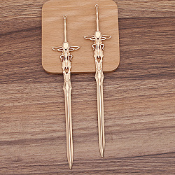 Alloy Sword Hair Sticks, with Loop, Cabochon Settings, Long-Lasting Plated Hair Accessories for Women, Light Gold, 198x36mm, Tray: 6x8mm.(X-OHAR-PW0006-17C)