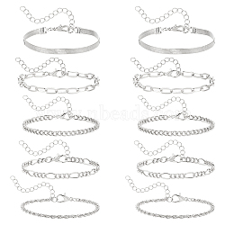 10Pcs Bohemian Style Alloy Chain Bracelets Kit for Women, Platinum, 7-7/8 inch(20cm)(BJEW-UN0001-68P)