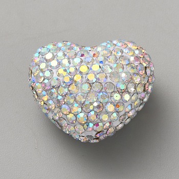 Heart Handmade Polymer Clay Rhinestone Beads, Crystal AB, 18.5x24x12.5mm, Hole: 1.6mm