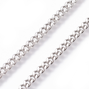 304 Stainless Steel Curb Chains, Twisted Chains, Unwelded, Stainless Steel Color, 2.7mm, Links: 3.8x2.7x0.8mm