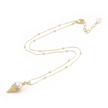 Natural Pearl Ice Cream Cone Pendant Necklace with Brass Satellite Chains for Women, Real 14K Gold Plated, 16.73 inch(42.5cm)