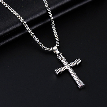 Alloy Pendant 201 Stainless Steel  Chain Necklaces for Men, Antique Silver, Cross, 27.56 inch(70cm)