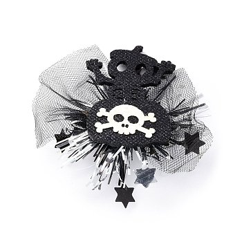 Halloween Theme Candy Bag Felt Alligator Hair Clips, with Iron Clips and Organza, for Child, Skull, 94x83x15mm