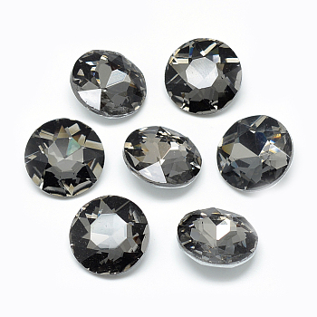 Pointed Back Glass Rhinestone Cabochons, Back Plated, Faceted, Flat Round, Gray, 8x3.5mm