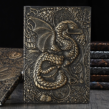 3D Embossed PU Leather Notebook, A5 Dragon Pattern Journal, for School Office Supplies, Antique Bronze, 215x145mm