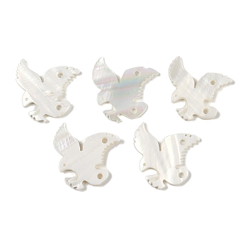 Natural Freshwater Shell Links Connector Charms, Brid, White, 34~35x31~33x1.5~3mm, Hole: 2.4~2.5mm