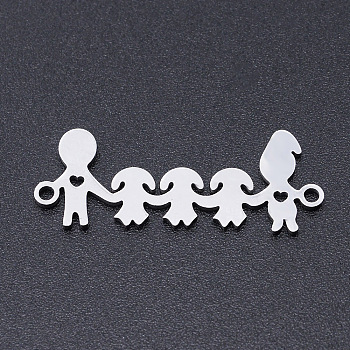 201 Stainless Steel Links connectors, Human, Family, Stainless Steel Color, 11x29x1mm, Hole: 1.5mm