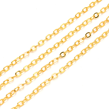 Brass Cable Chains, Soldered, with Spool, Flat Oval, Golden, 3.2x2.5x0.4mm, Fit for 0.8x5mm Jump Rings, about 32.8 Feet(10m)/roll