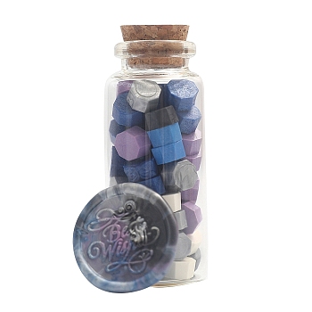Sealing Wax Particles, for Retro Seal Stamp, Octagon, Prussian Blue, Bottle: 30x77mm, 60pcs/bottle