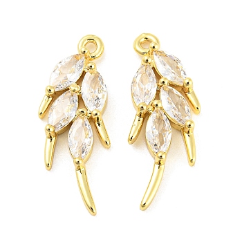 Brass Micro Pave Cubic Zirconia Pendants, Leaf, Real 18K Gold Plated, 22.5x9x3.5mm, Hole: 1.2mm