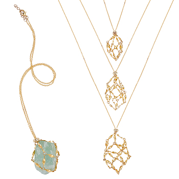 3Pcs Brass Macrame Pouch Necklaces, with 304 Stainless Steel Pendants, Golden, 20.08~24.02 inch(51~61cm)