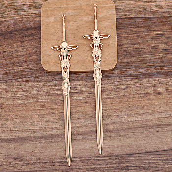 Alloy Sword Hair Sticks, with Loop, Cabochon Settings, Long-Lasting Plated Hair Accessories for Women, Light Gold, 198x36mm, Tray: 6x8mm.