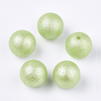 Acrylic Imitation Pearl Beads, Wrinkle/Textured, Round, Yellow Green, 20x19mm, Hole: 2.5mm, about 110pcs/500g