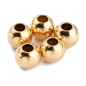 Brass Spacer Beads, Long-Lasting Plated, Round, Real 24K Gold Plated, 4x3.5mm, Hole: 1.6mm