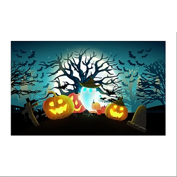 Polyester Halloween Banner Background Cloth, Halloween Photography Backdrops Party Decorations, Rectangle with Pumpkin/Tree of Life Pattern, Colorful, 1794x1080x0.01mm, Hole: 10mm