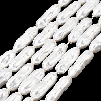 Electroplated Glass Shell Pearl Beads Strands, Irregular Oval, White, 20~23x6.5~8mm, Hole: 1mm, about 18~19pcs/strand, 15.75~16.30''(40~41.4cm)