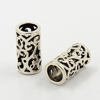 Tibetan Style European Beads, Large Hole Beads, Lead Free and Cadmium Free, Column, Antique Silver, 11mm in diameter, 21.5mm thick, hole:8mm