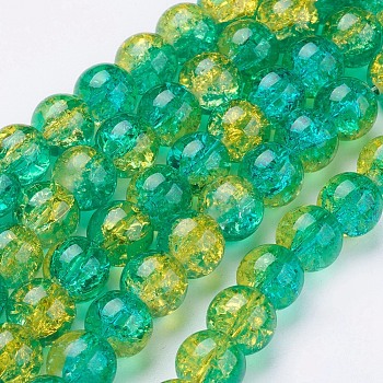 Spray Painted Crackle Glass Beads Strands, Round, Two Tone, Medium Turquoise, 10mm, Hole: 1.3~1.6mm, about 80pcs/strand, 31.4 inch