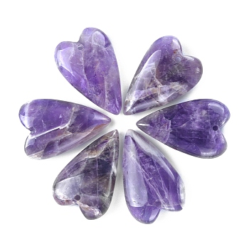 Natural Amethyst Pendants, Love Heart Charms, 38.5~39.5x25~25.5x9mm, Hole: 1.8mm