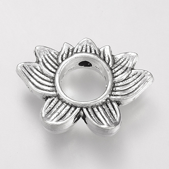 Tibetan Style Alloy Bead Frame, Cadmium Free & Lead Free, Lotus Flower, Antique Silver, 13.5x19x4mm, Hole: 1.5mm, 6mm inner diameter, about 480pcs/1000g