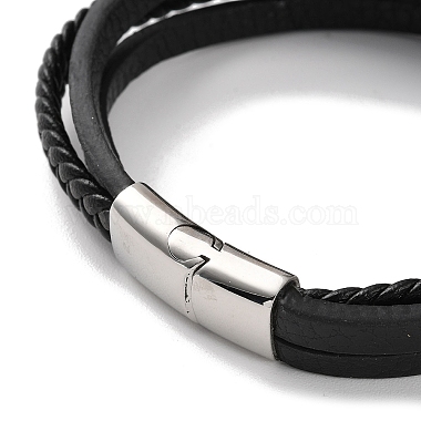 Men's Braided Black PU Leather Cord Multi-Strand Bracelets(BJEW-K243-04AS)-3