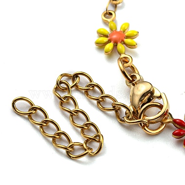 Placage ionique (ip) bracelets de chaîne à maillons de fleurs en acier inoxydable doré 304 avec émail(BJEW-E088-02G-07)-3