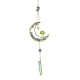Wire Wrapped Green Natural  Aventurine Chips & Brass Moon Pendant Decorations(HJEW-TA00103-02)-1