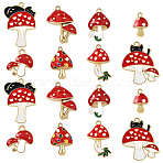 32Pcs 8 Styles Autumn Theme Rack Plating Alloy Enamel Pendants, Mushroom, Red, 17~31x11~26x1.5~6mm, Hole: 1.5~2.5mm, 4pcs/style(ENAM-YW0008-22)