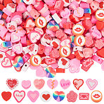 300Pcs 15 Styles Handmade Polymer Clay Beads, Valentine's Day Heart, Pink, 7~11x7~11x3~5mm, Hole: 1.2~1.8mm, 20pcs/style(CLAY-SC0002-25)